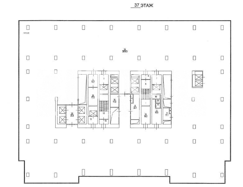Планировка офиса 3116 м², 37 этаж, Бизнес-центр «Башня Империя»
